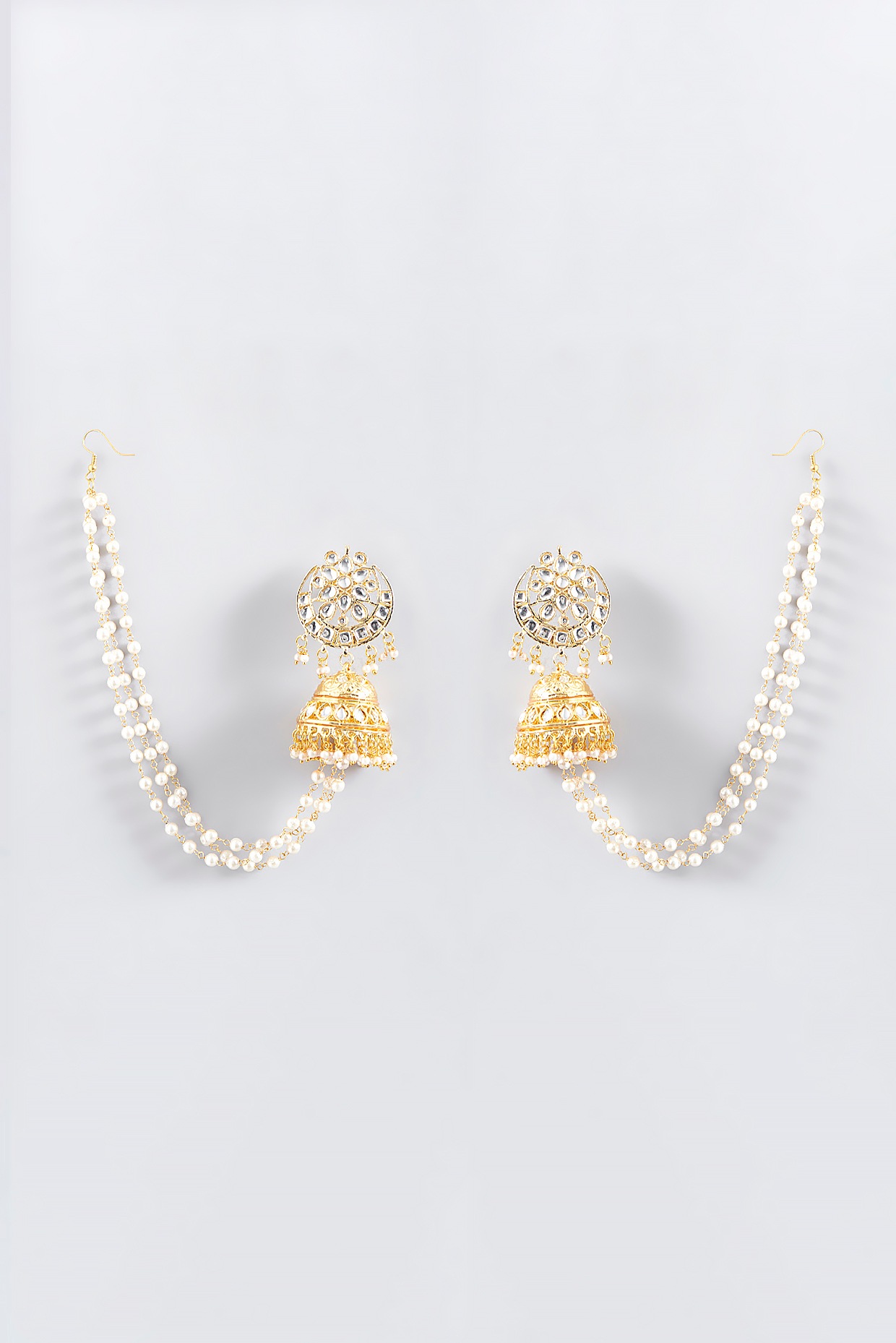 Gold Plated Pearl Tassel & White Stone Jhumka Earrings Design by Just  Shraddha at Pernia's Pop Up Shop 2024